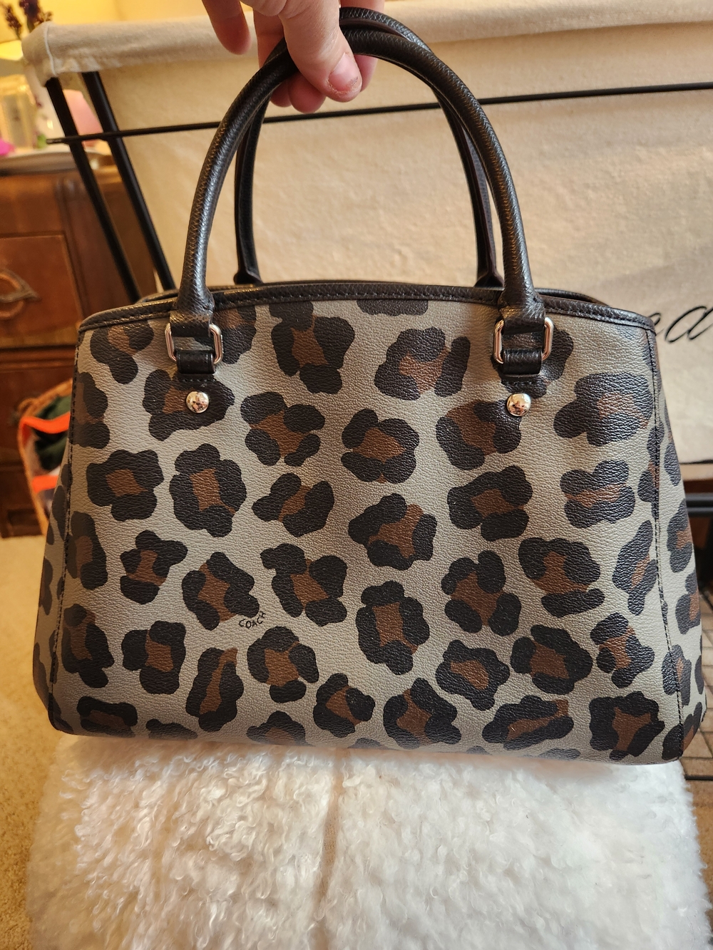 Coach Leopard Print Leather Satchel - Brown/Black - Picture 3 of 7